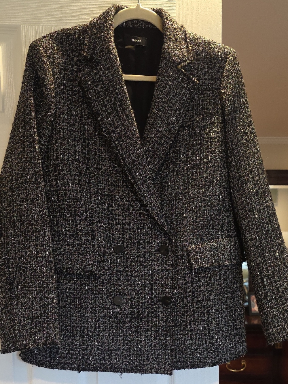 Theory Wool blend B&W Double-breasted Blazer. Size 12-14. Large. EUC